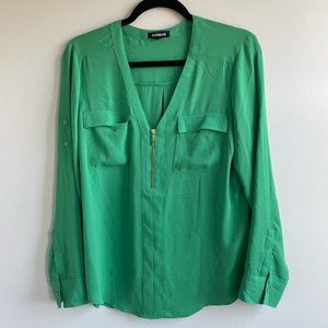 Express portofino style shirt, zipper embellishment, green, medium